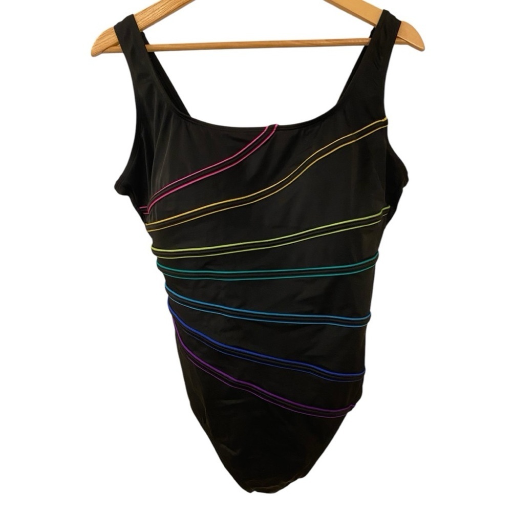 Longitude Womens One Piece Rainbow Swimsuit Size 14 Striped Slimming Beach  Swim